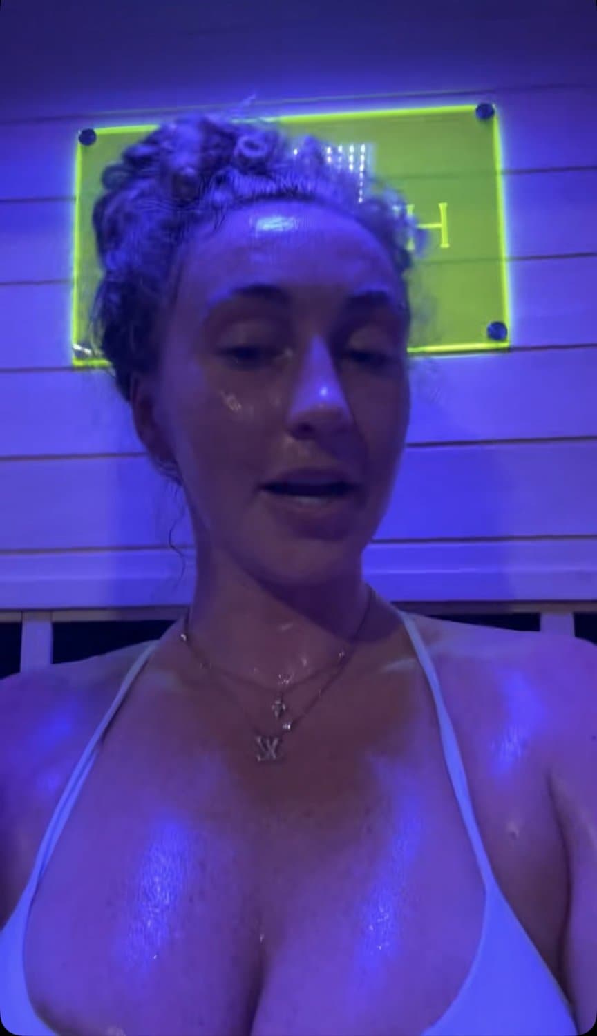 sexy white hoe shows pretty face and sweaty tits after the gym