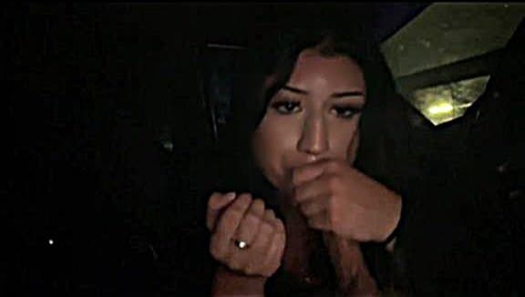 Very hot and exciting Latina slut gives a sloppy blowjob in the car