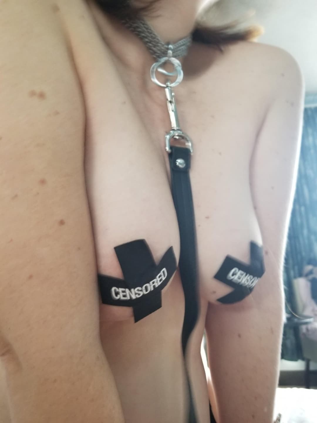 Click to view full size Dirty Blonde hotwife showing tits and ass with her new lingerie while smoke