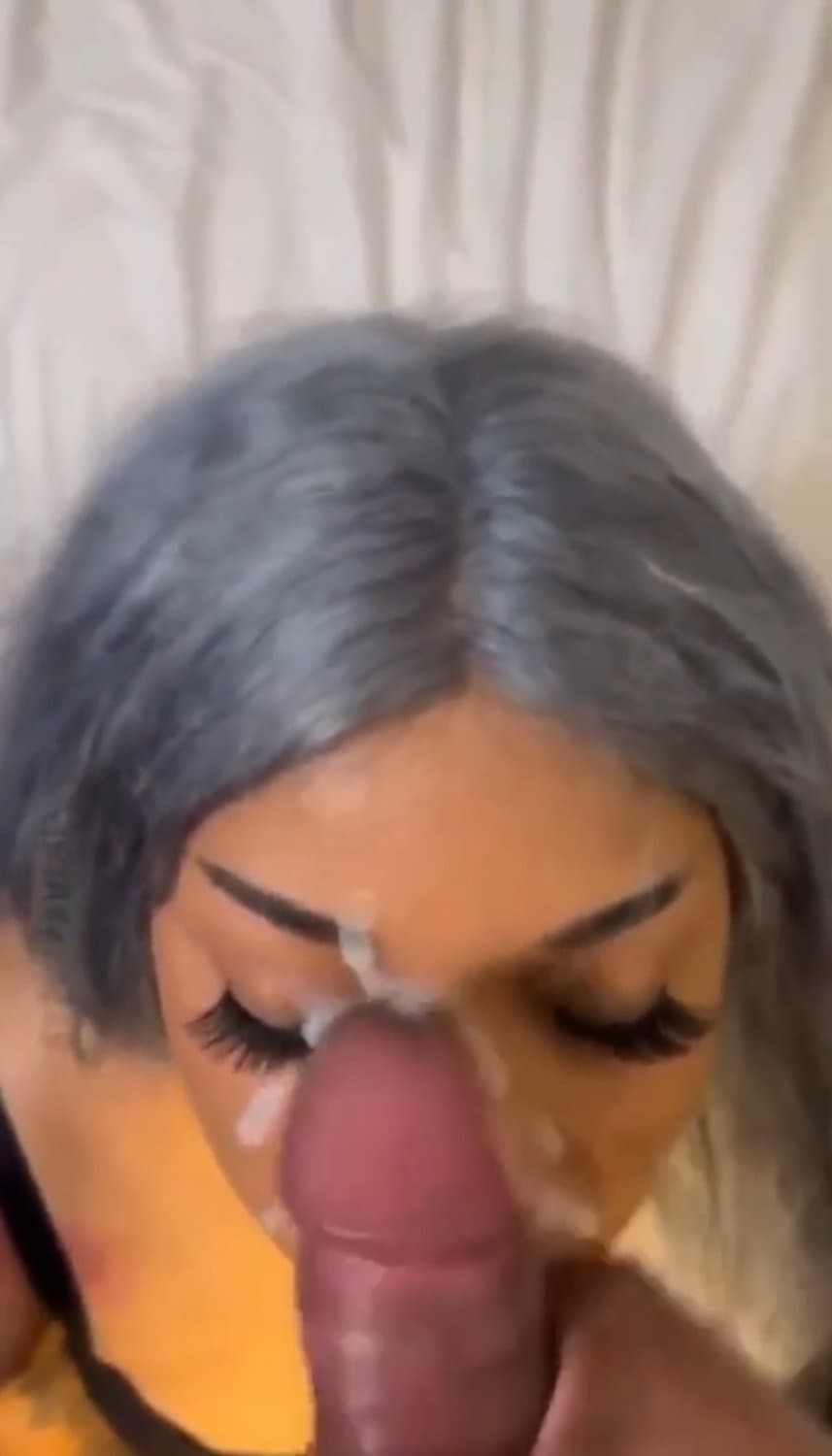 Click to view full size Cute Black Whore Face Covered In Cum?