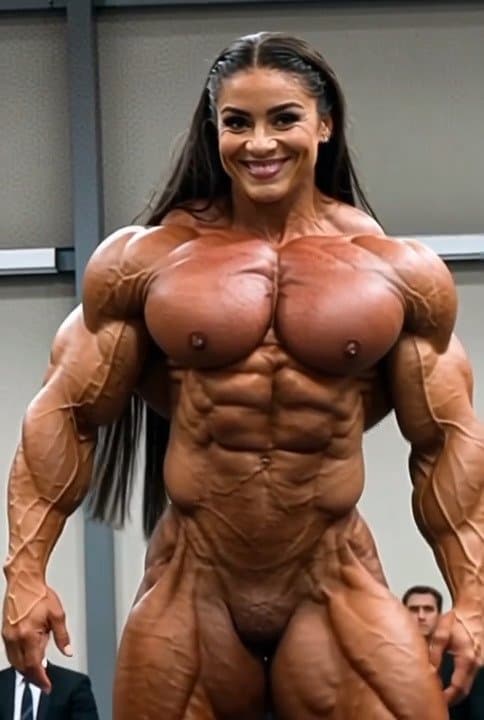 Nude Ms Olympia, seducing the judges with the strong scent of their meaty roided muscles