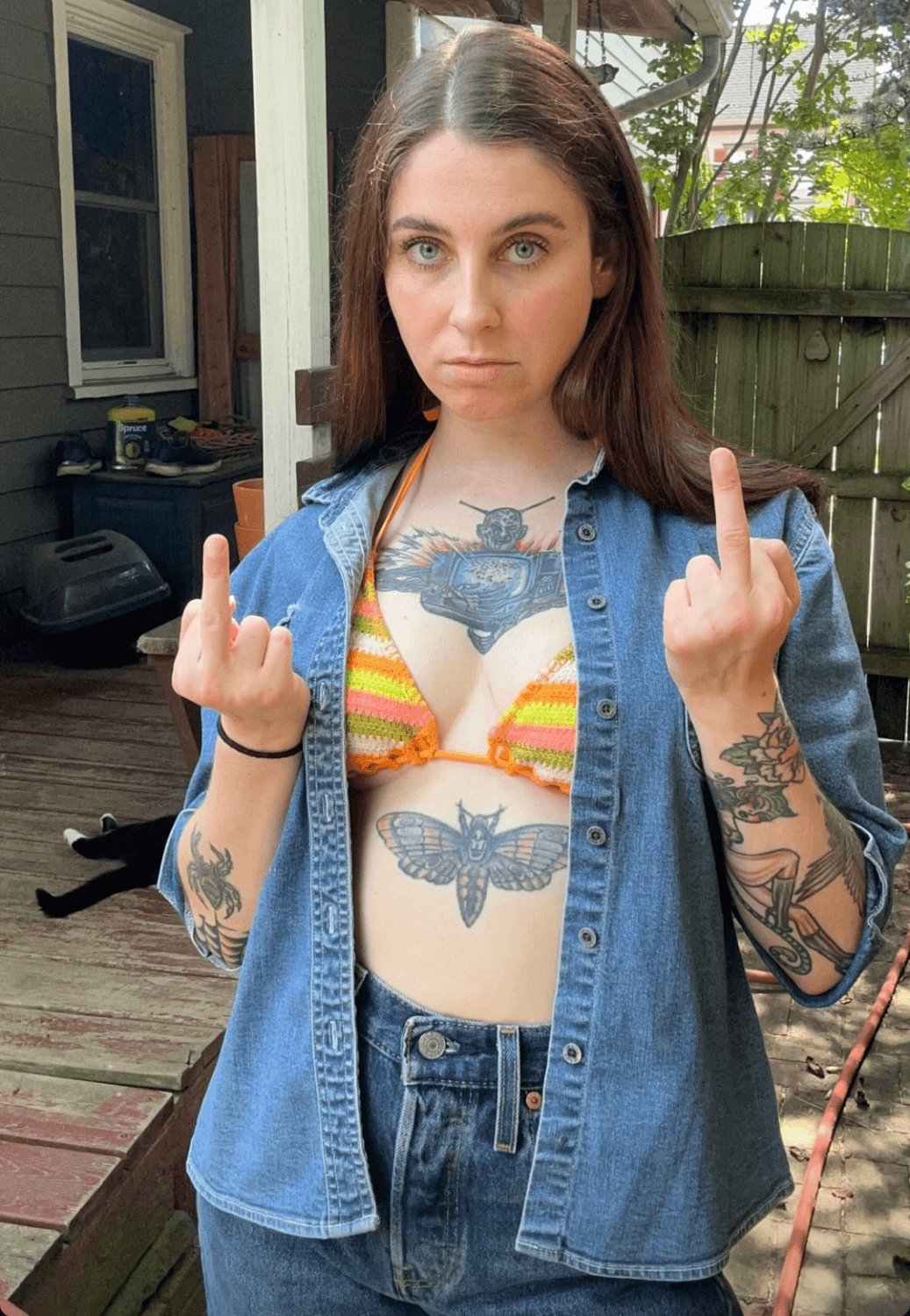 Click to view full size Great thick ass on this stupid slut. She barely smiles tho. Maybe a dick in her mouth will fix that.