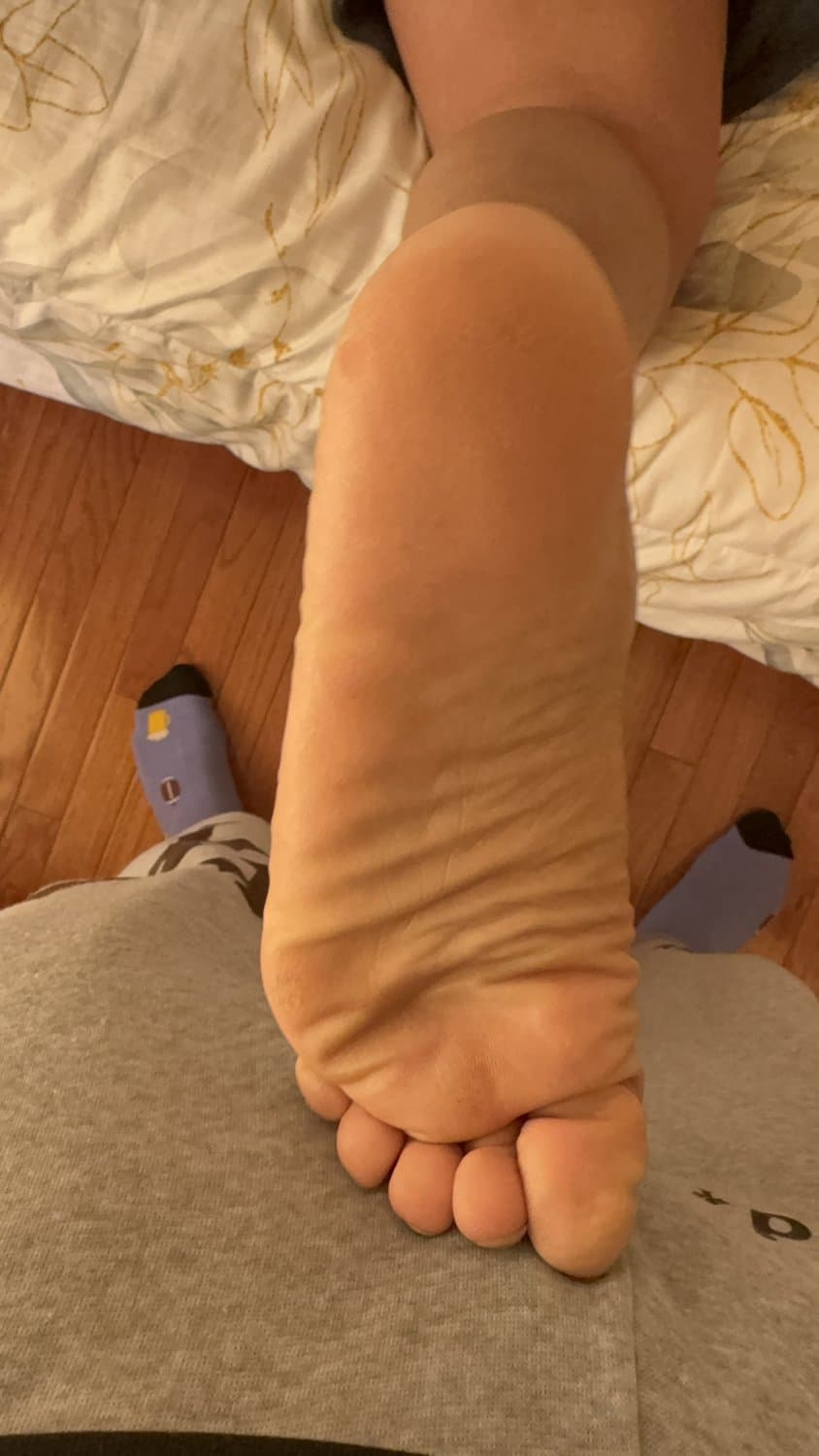 Love when my wife plays with my dick with her big feet