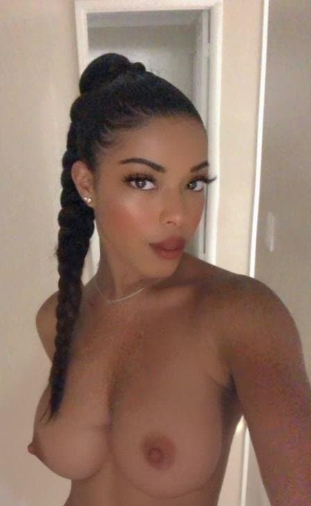 Sexy Petite Chocolate Ebony baddie has perfect titties to suck on