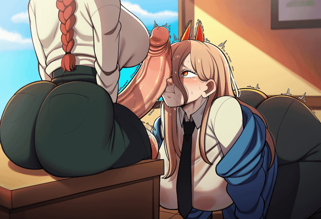 power helping out makima futa at the office