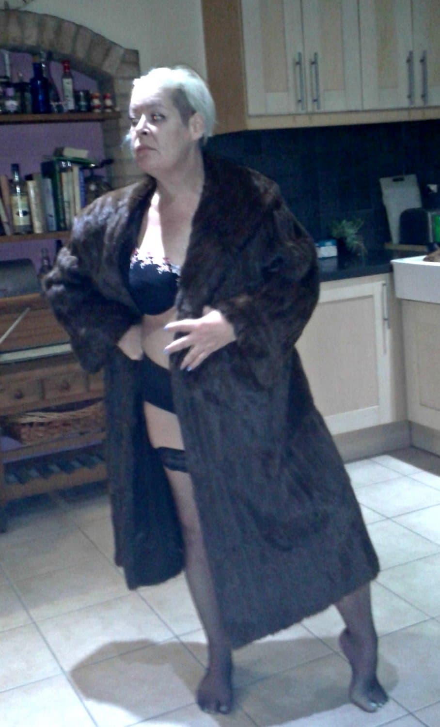 Fur coat and big pants