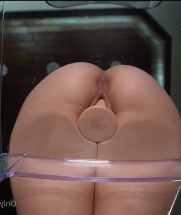 Big titty babe riding dildo on clear chair