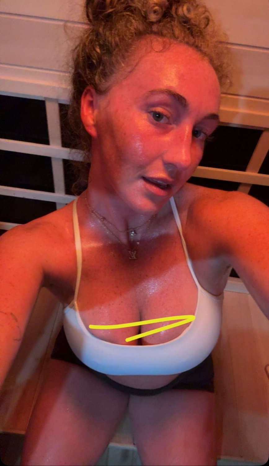 sexy white hoe shows pretty face and sweaty tits after the gym