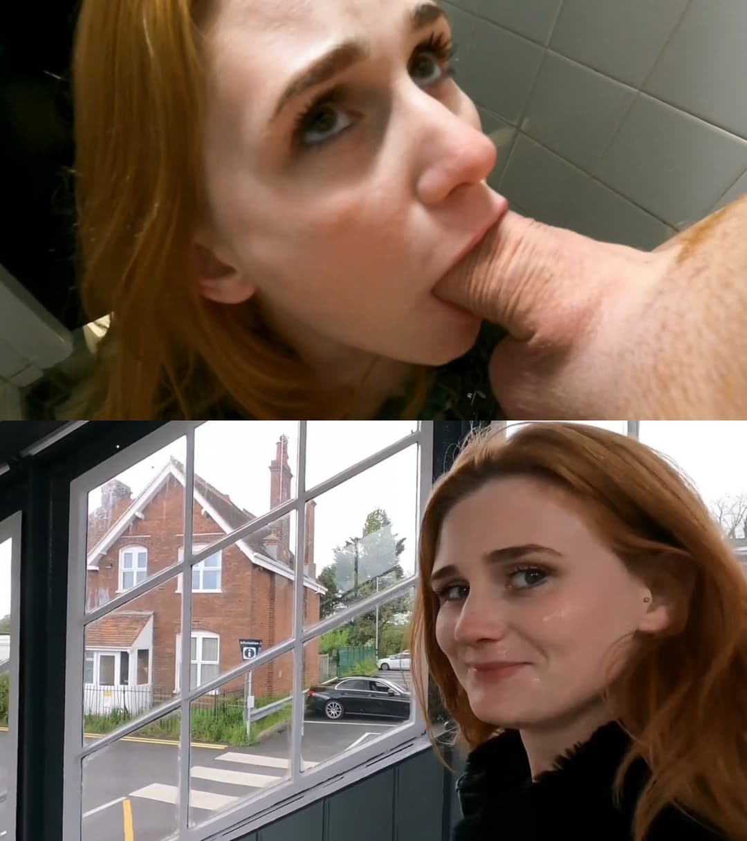 Train Station Blowjob And Cum Walk | blowjob deepthroat public outdoors cumshot facial red head
