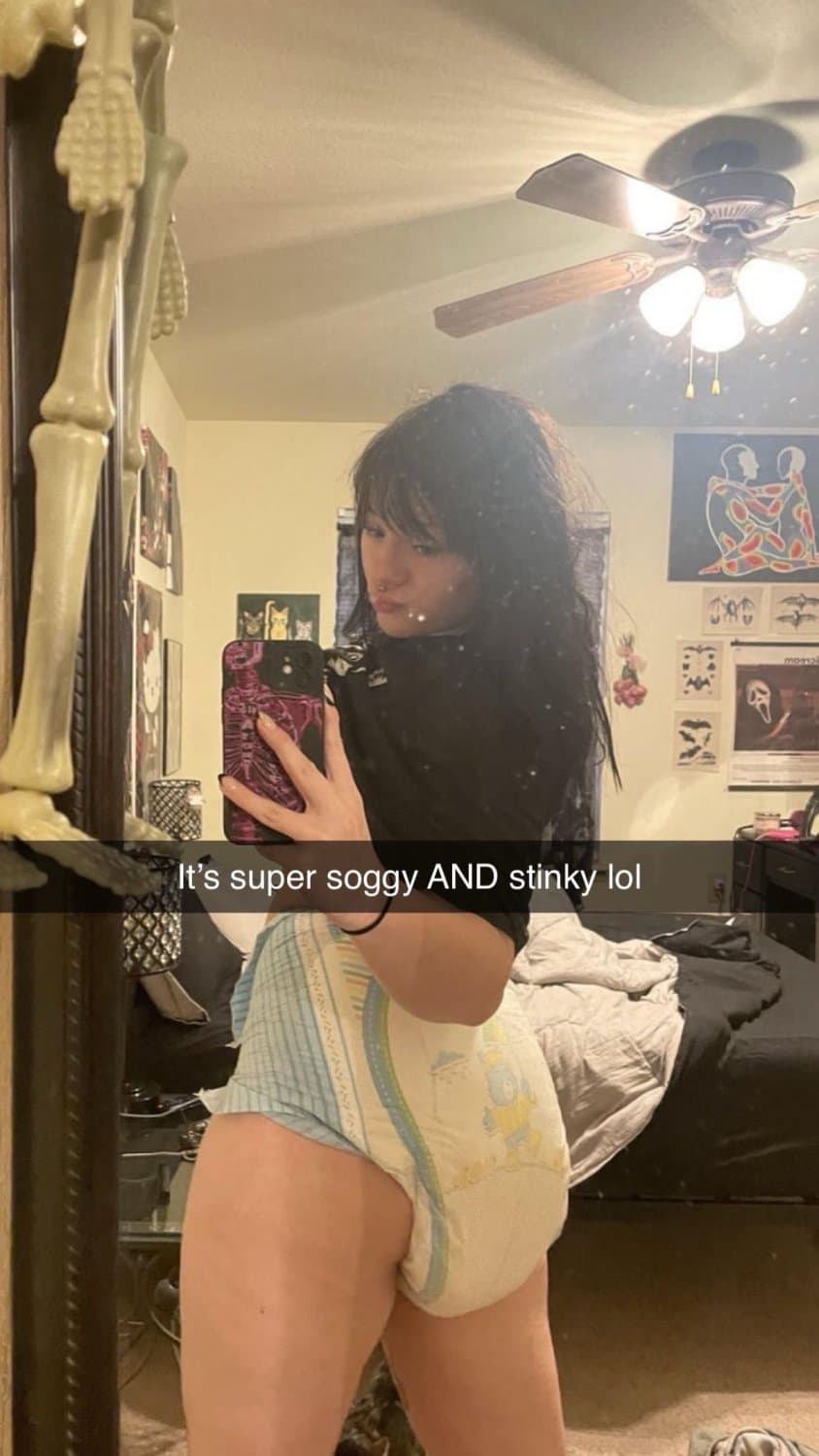 Shy college teen shows how full she makes her diapers