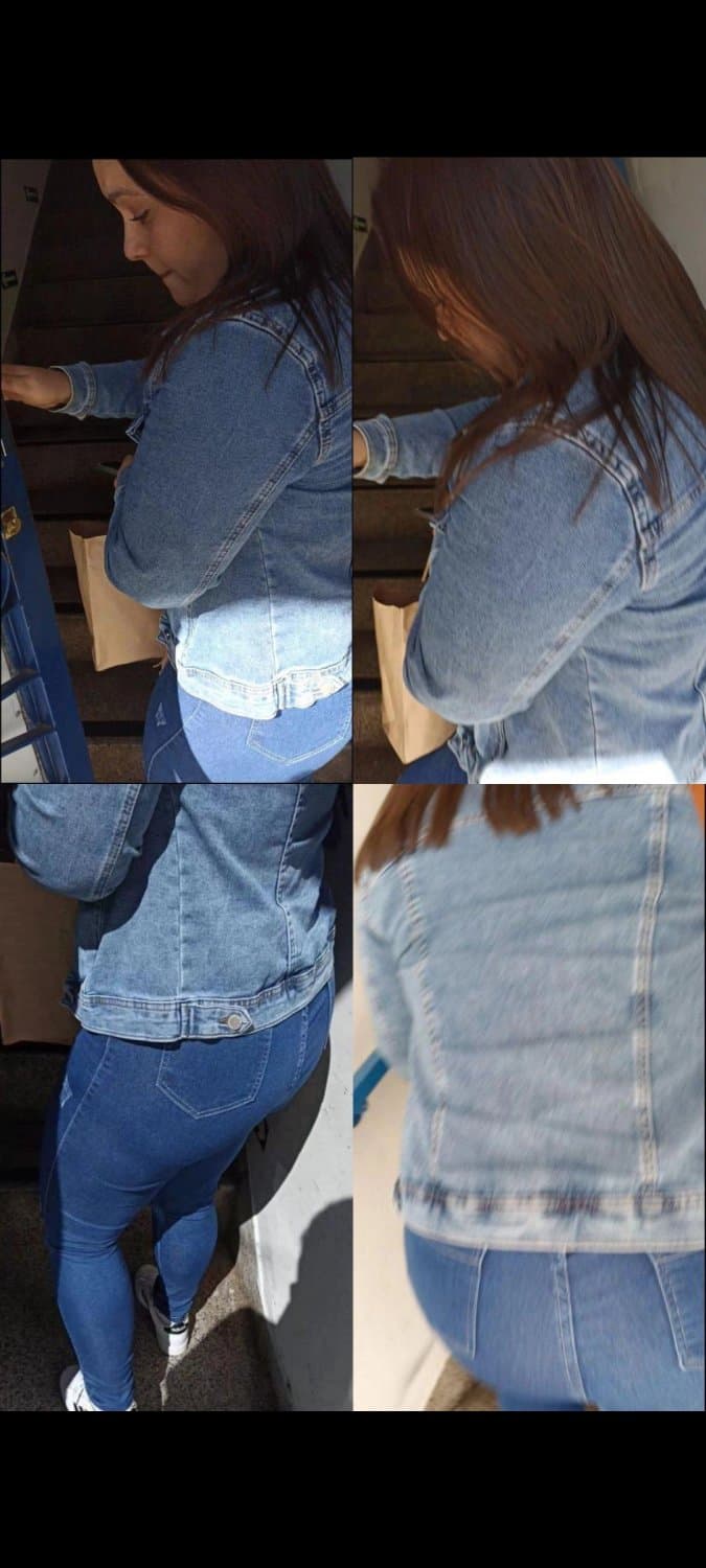 BBW was wearing red panties under her fat ass in jeans, she went up and I ....??