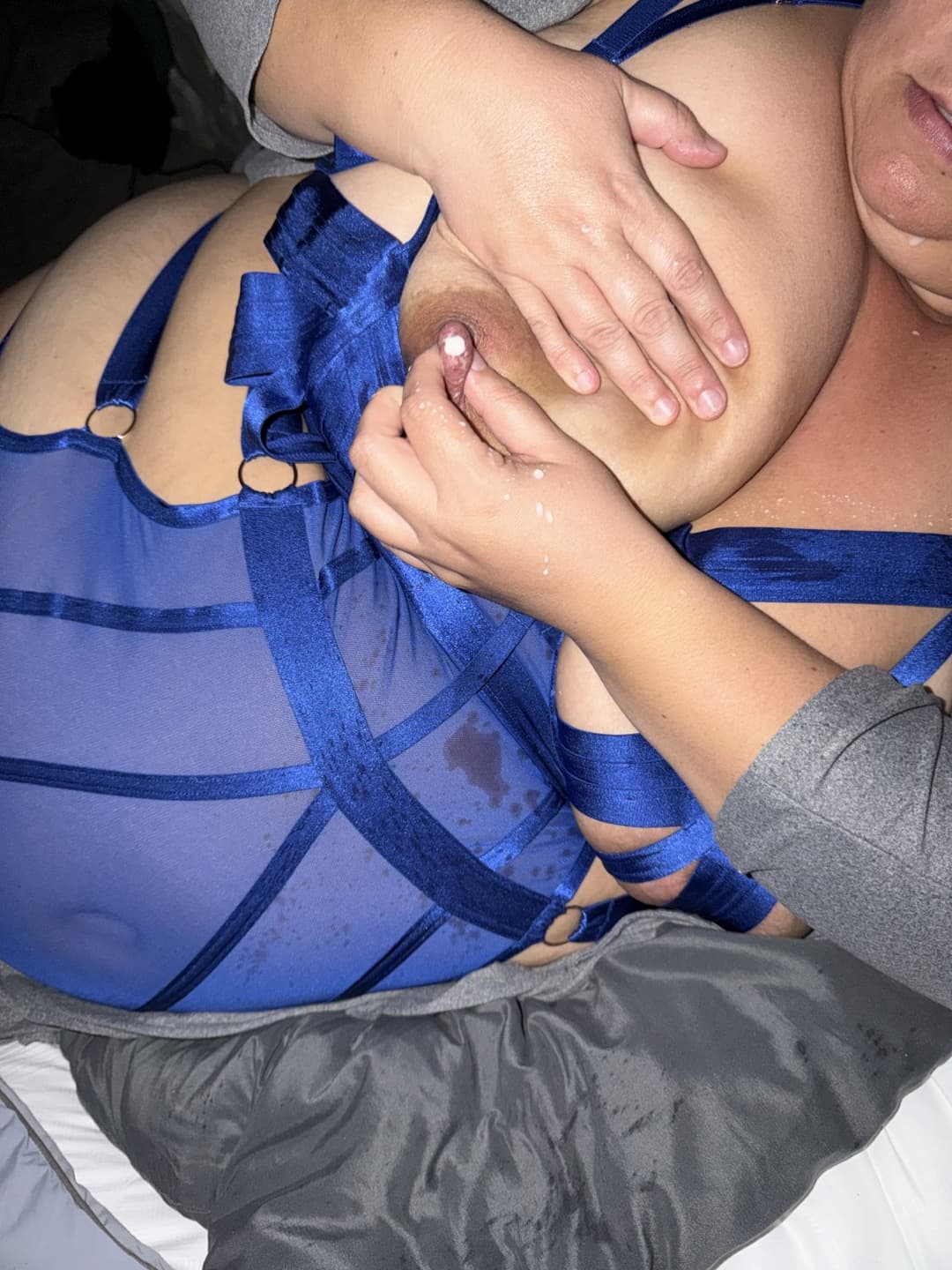 Bbw Amber blue lingerie lactating