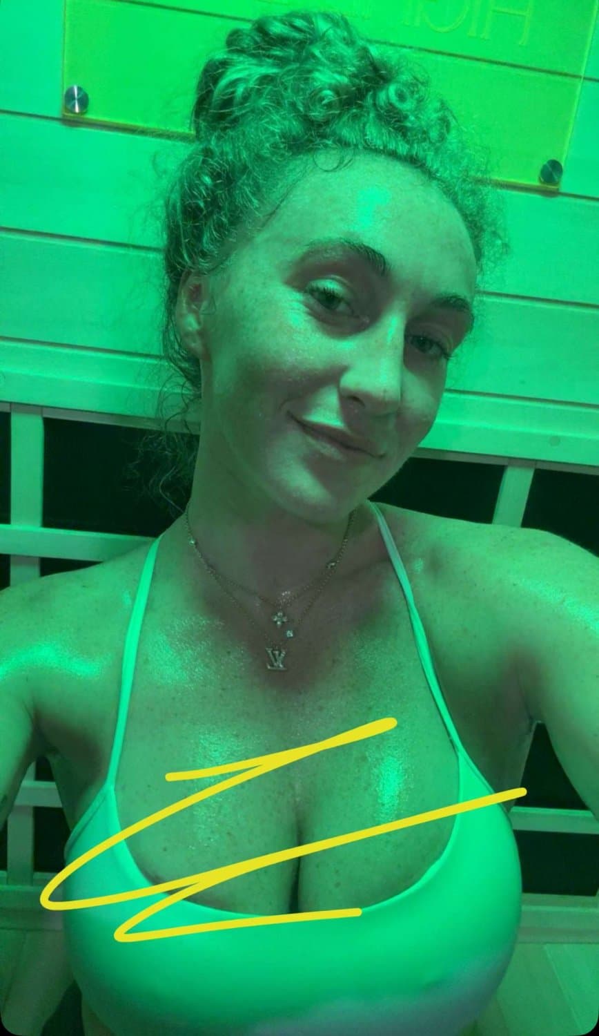 sexy white hoe shows pretty face and sweaty tits after the gym