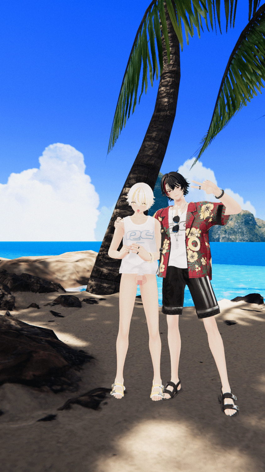 Japanese cute boy strips naked on the beach and gets anal fucked by VRchat