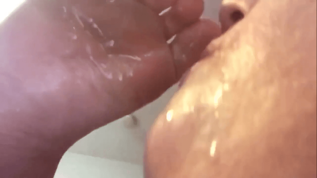 Click to view full size Bitch eagerly devours her feet. Sloppy self worship/self foot worship