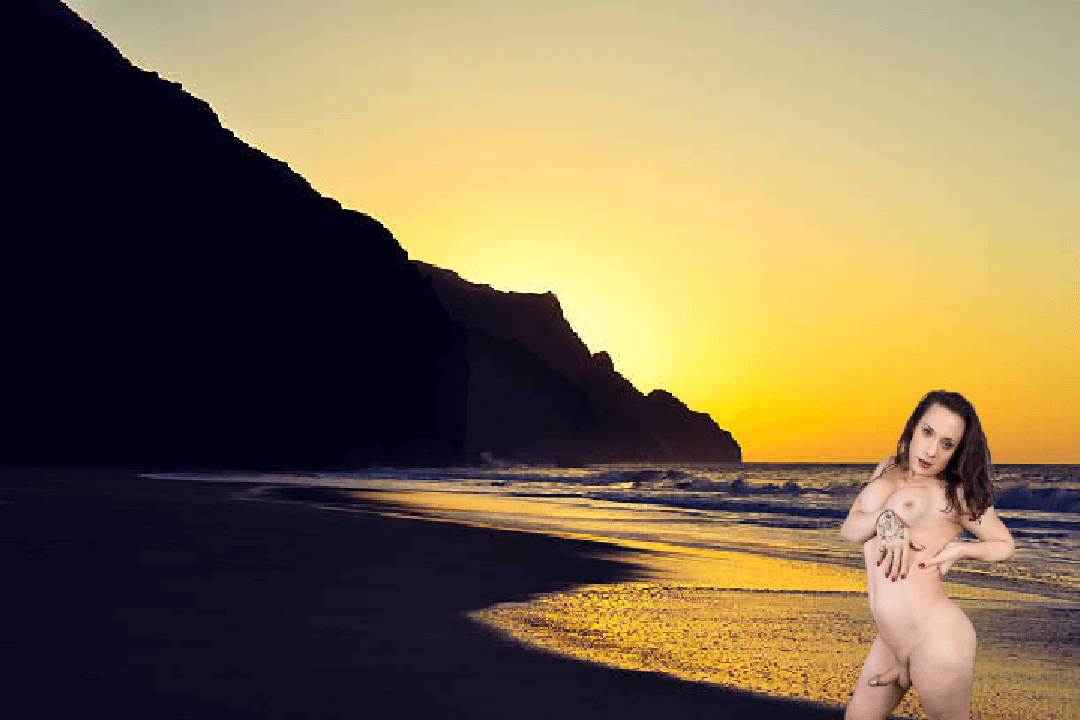Very Sexy & Fit Transwoman Gigi Ravine Enjoying The Sunset Over The Na Pali Coast At Kalalau Beach