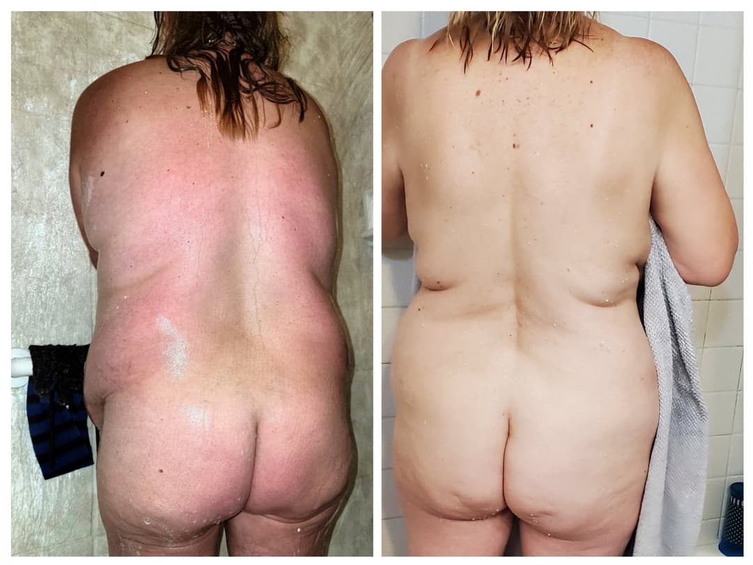 COLLAGE Side by Side Comparison Betty Shower Time