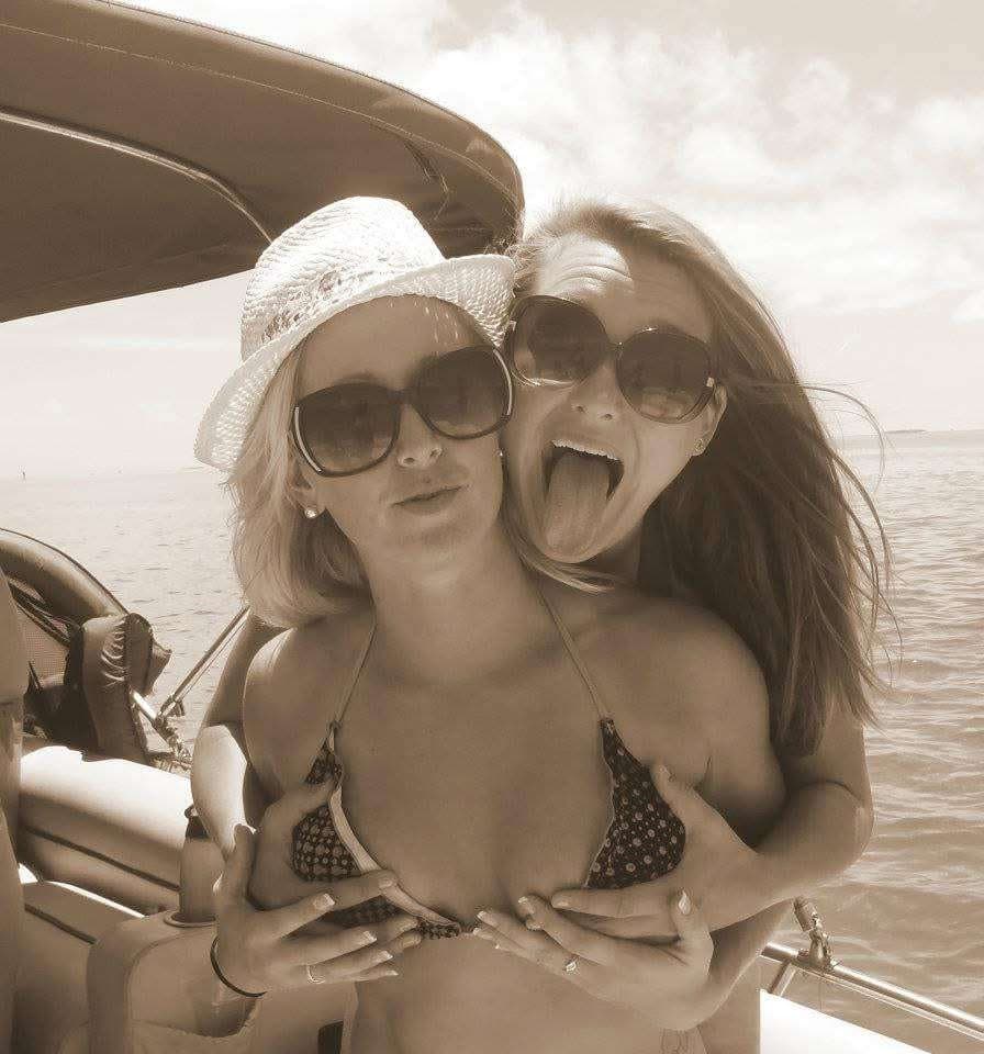 Big boobed blonde partying hard