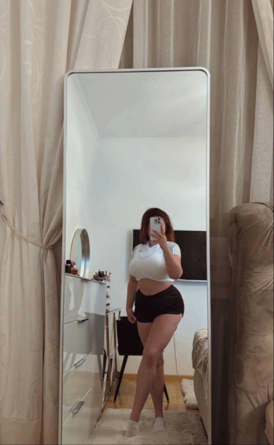 Chubby bitch with red hair and big boobs