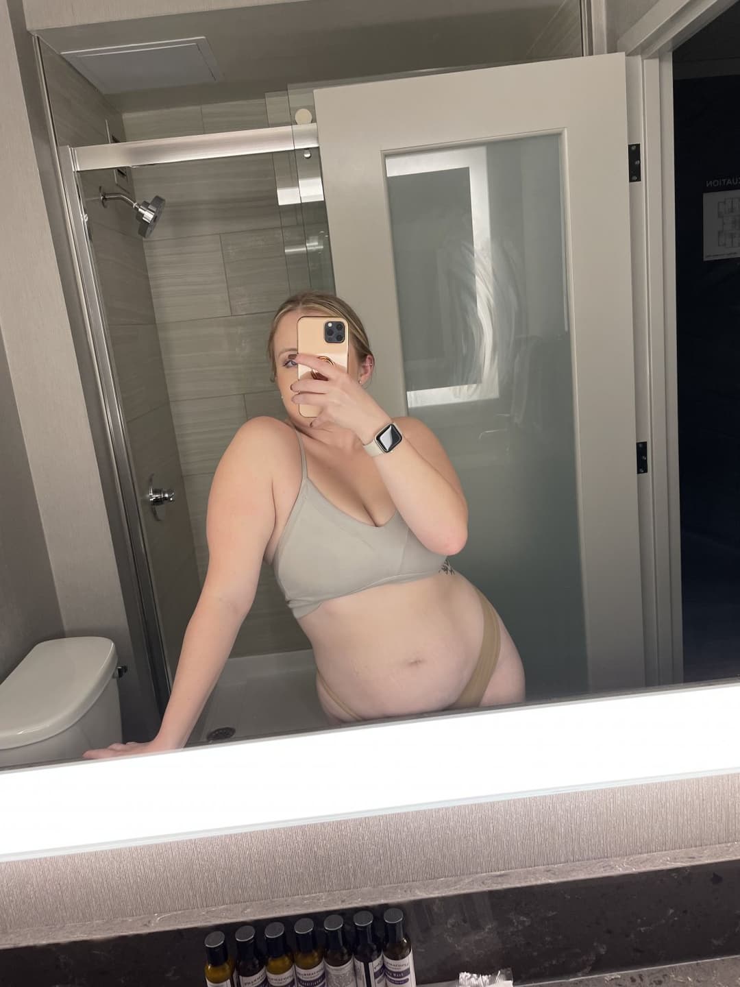 Flight attendant showing some thick blonde white babe action