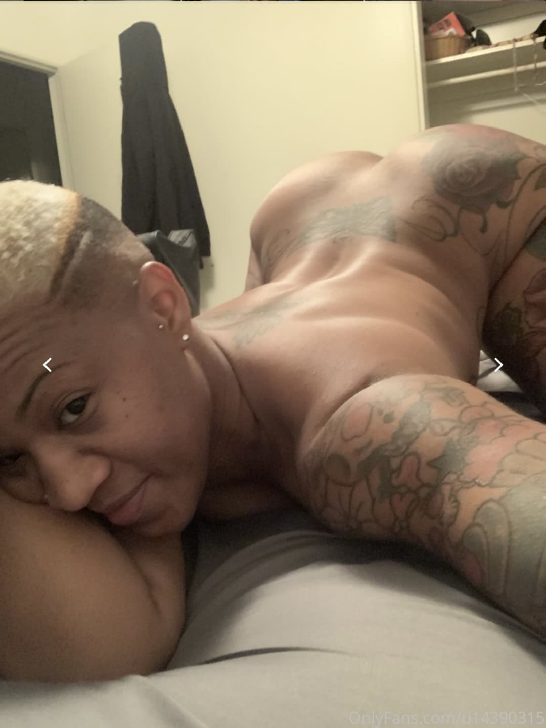 Blonde Ebony dark skin curvy body short hair buzz cut tomboy