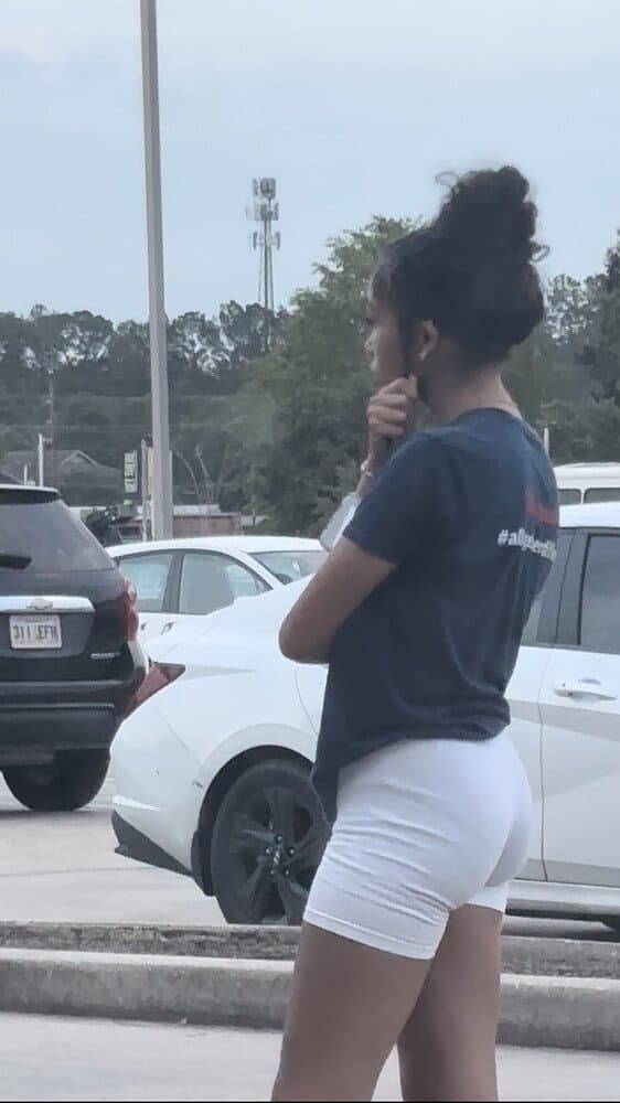 candid cute petite college lightskin little bubble booty in tight white shorts