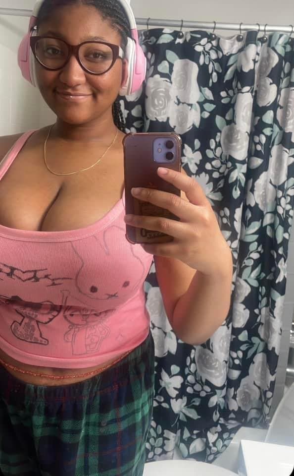 Black girl with big tits and hello kitty headphones