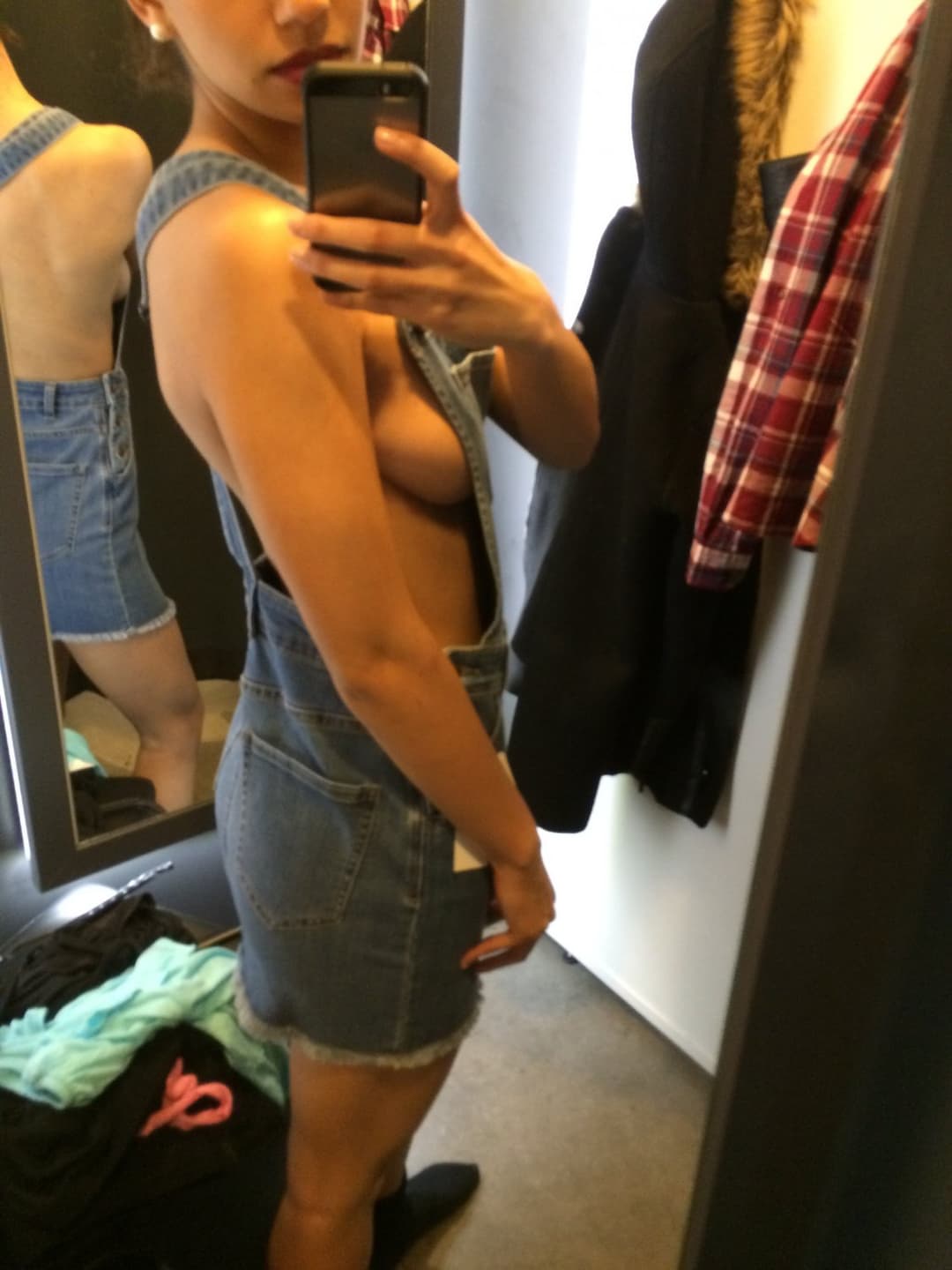 Changing room denim overalls