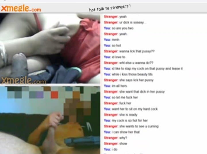 Woman and man video chatting with a stranger