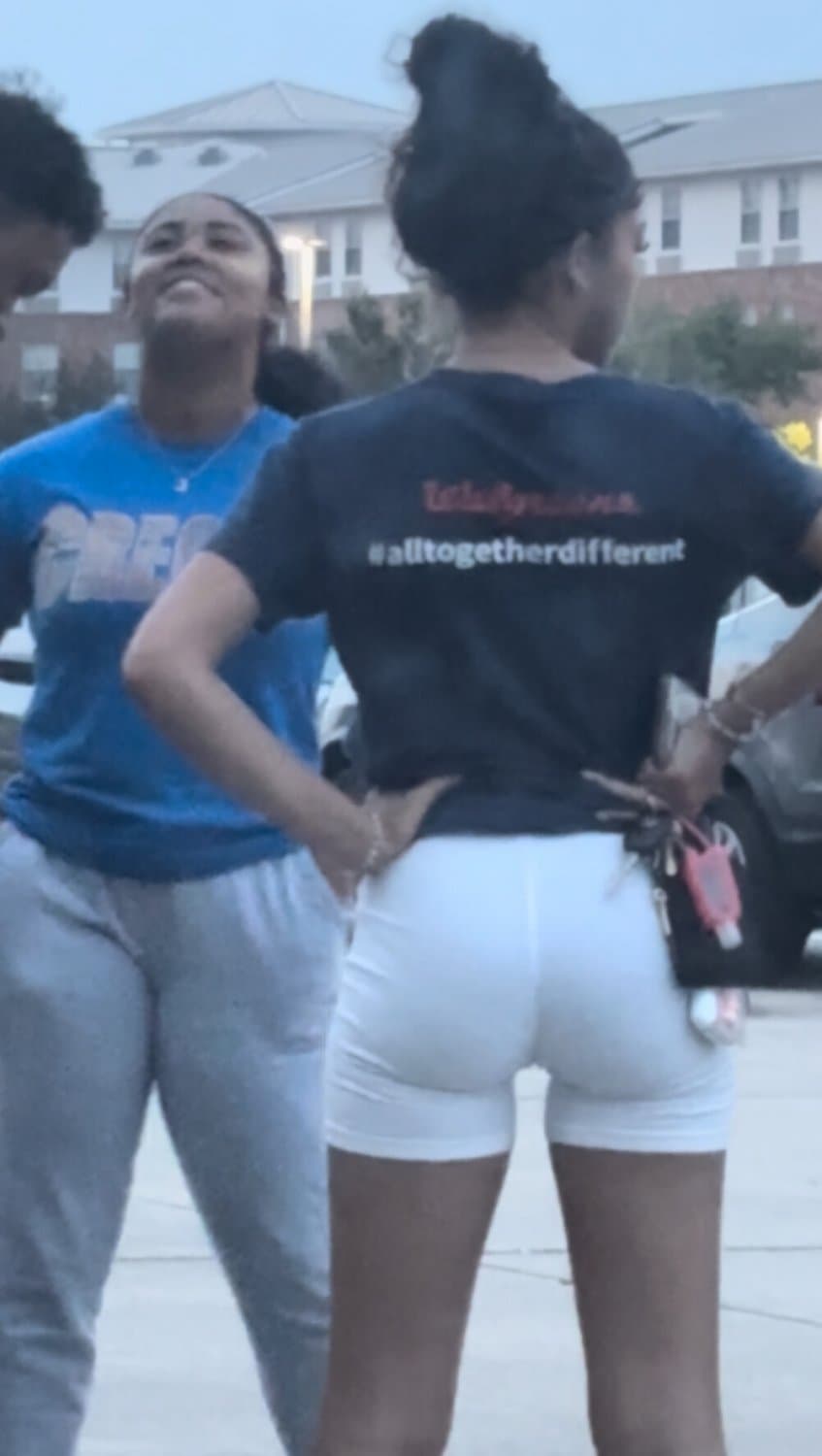 candid cute petite college lightskin little bubble booty in tight white shorts