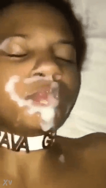 Ebony chews his cum after a thick facial!