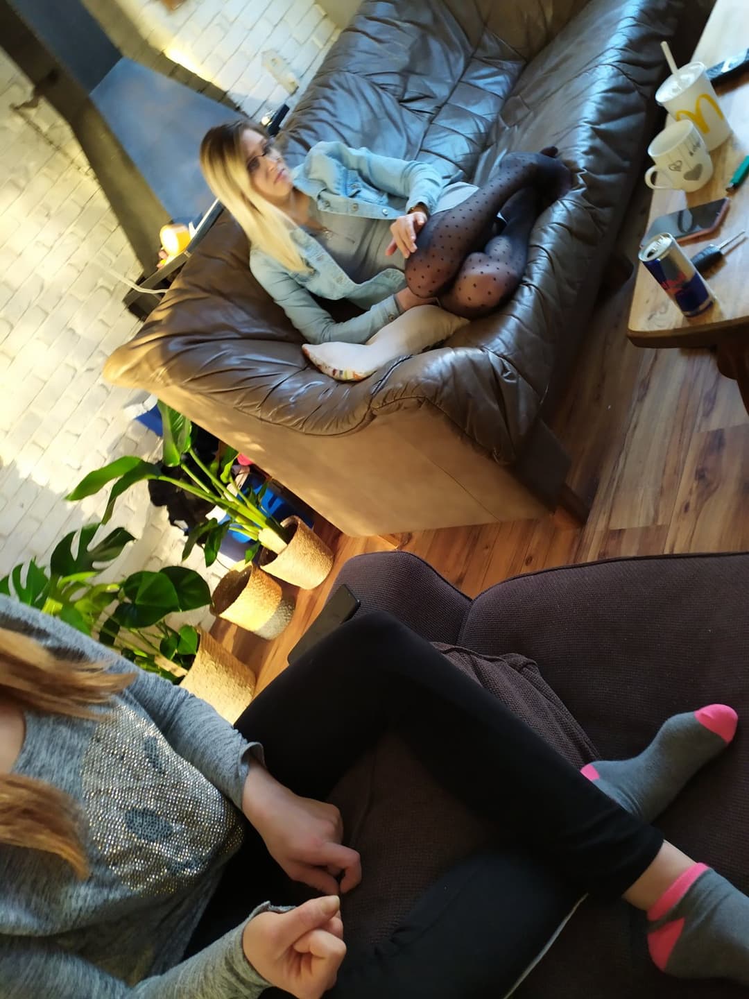 my wife best friend is Hot long legs Blonde with sexy feet in black pantyhose visit us creep shot