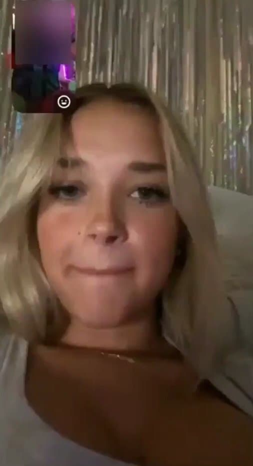 Pretty blonde happy to make him cum by showing her boobs and sticking out her tongue