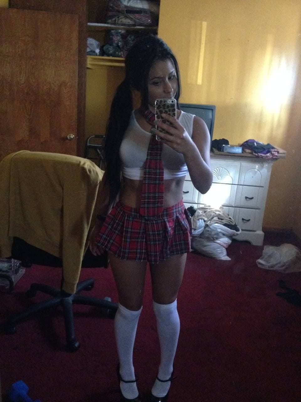 Aimee loves to dress as a naughty schoolgirl