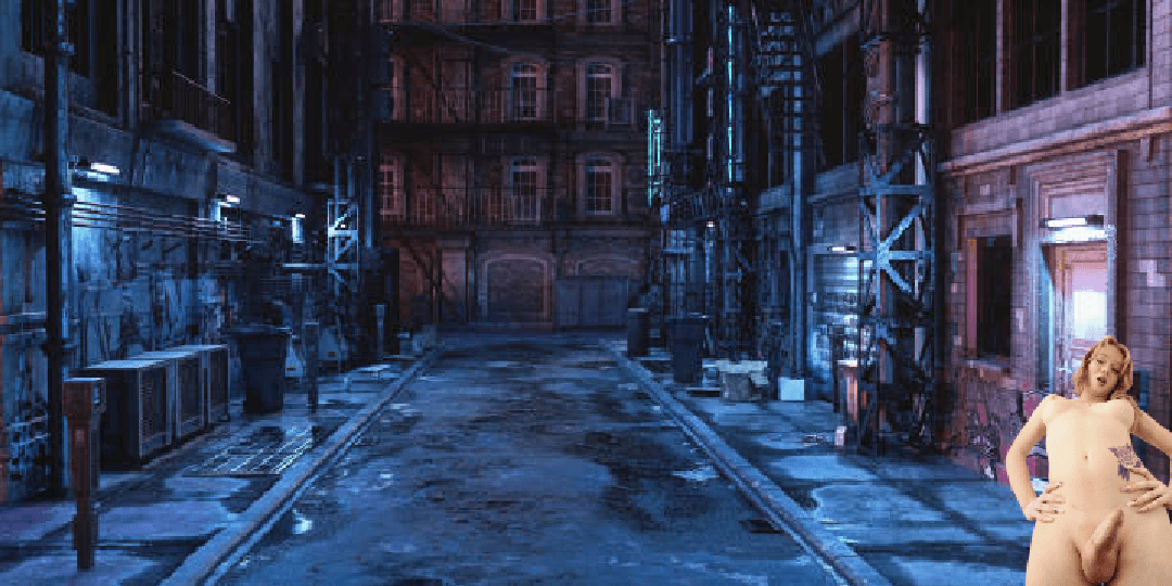 Blonde Transwoman Scarlet Synn With Big Cock & Big Balls In Dark Futuristic Cyberpunk City