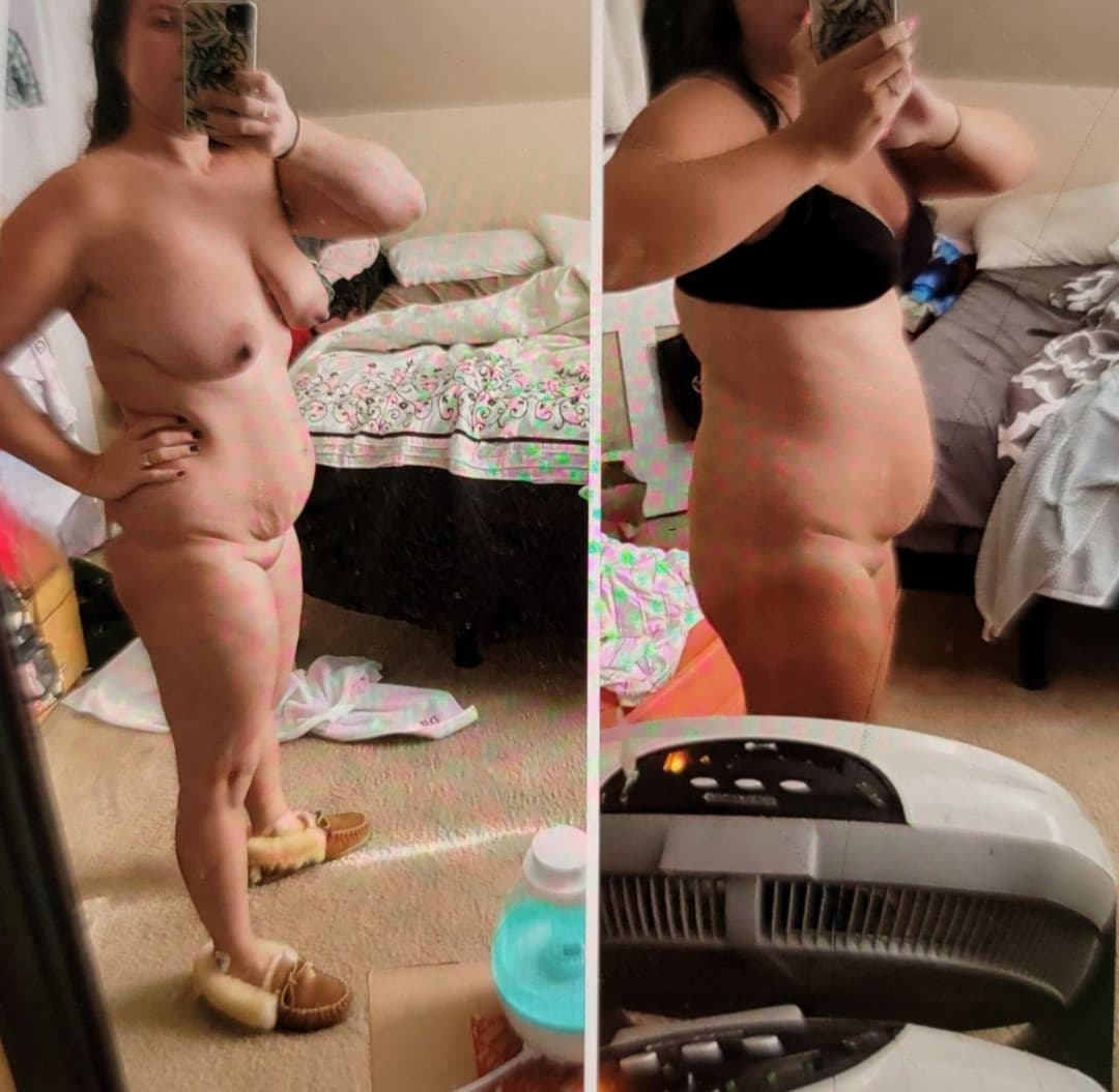 Pic on the right was 1 month after giving birth pic on the left is 3 months after giving birth
