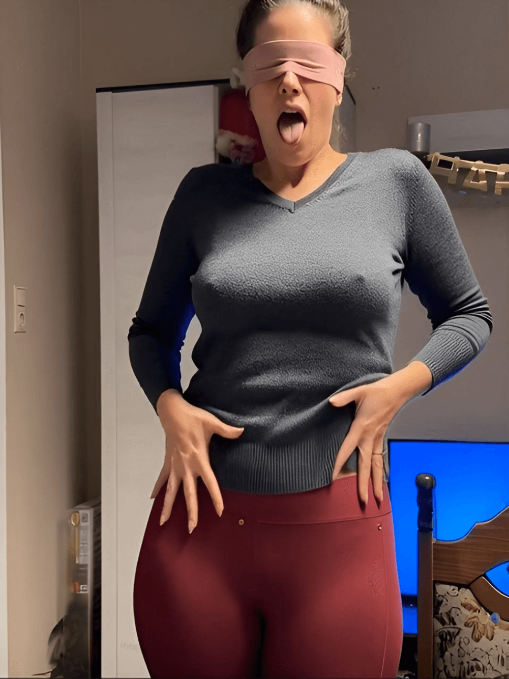 Wife teasing with Blindfold and Tongue