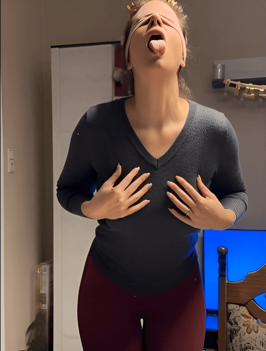 Wife teasing with Blindfold and Tongue