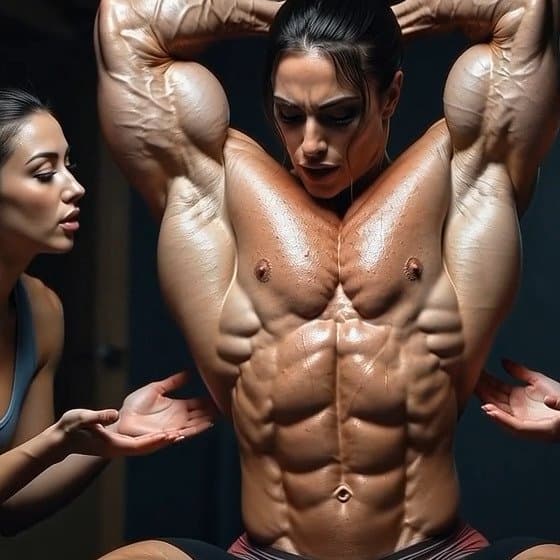 Lesbian champagne bodybuilding shower, pleasures of naked muscle worship