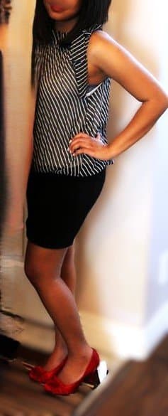 Black skirt Red High Heels