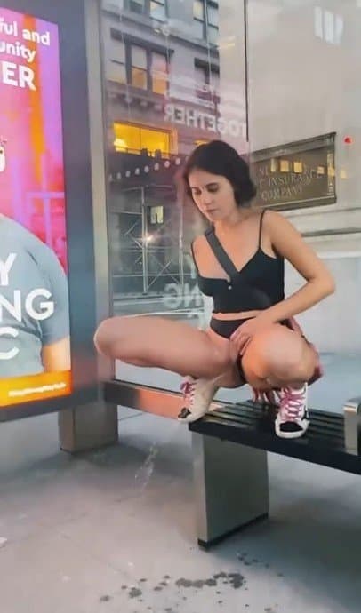 New York Bus Stop Pissing | public outdoors risky peeing in the street