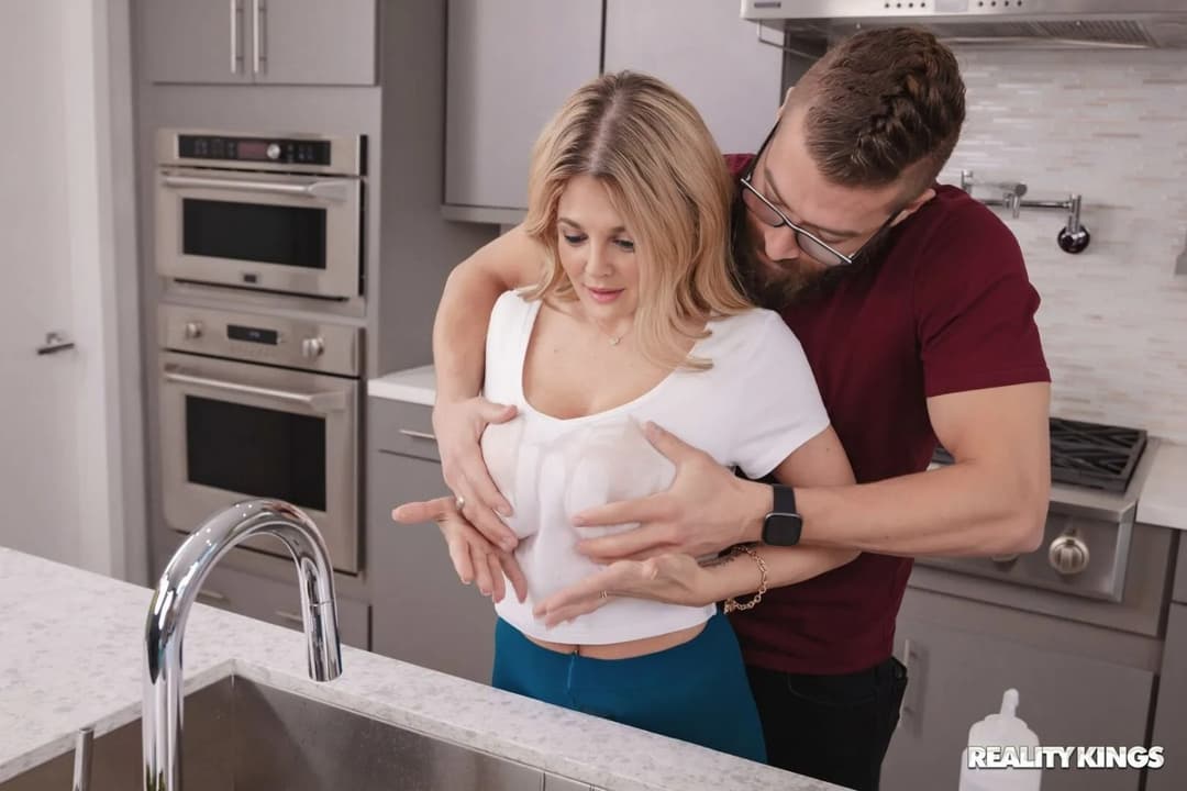 Drew Berrymore takes on dick while getting fucked in her tight blue yoga pants