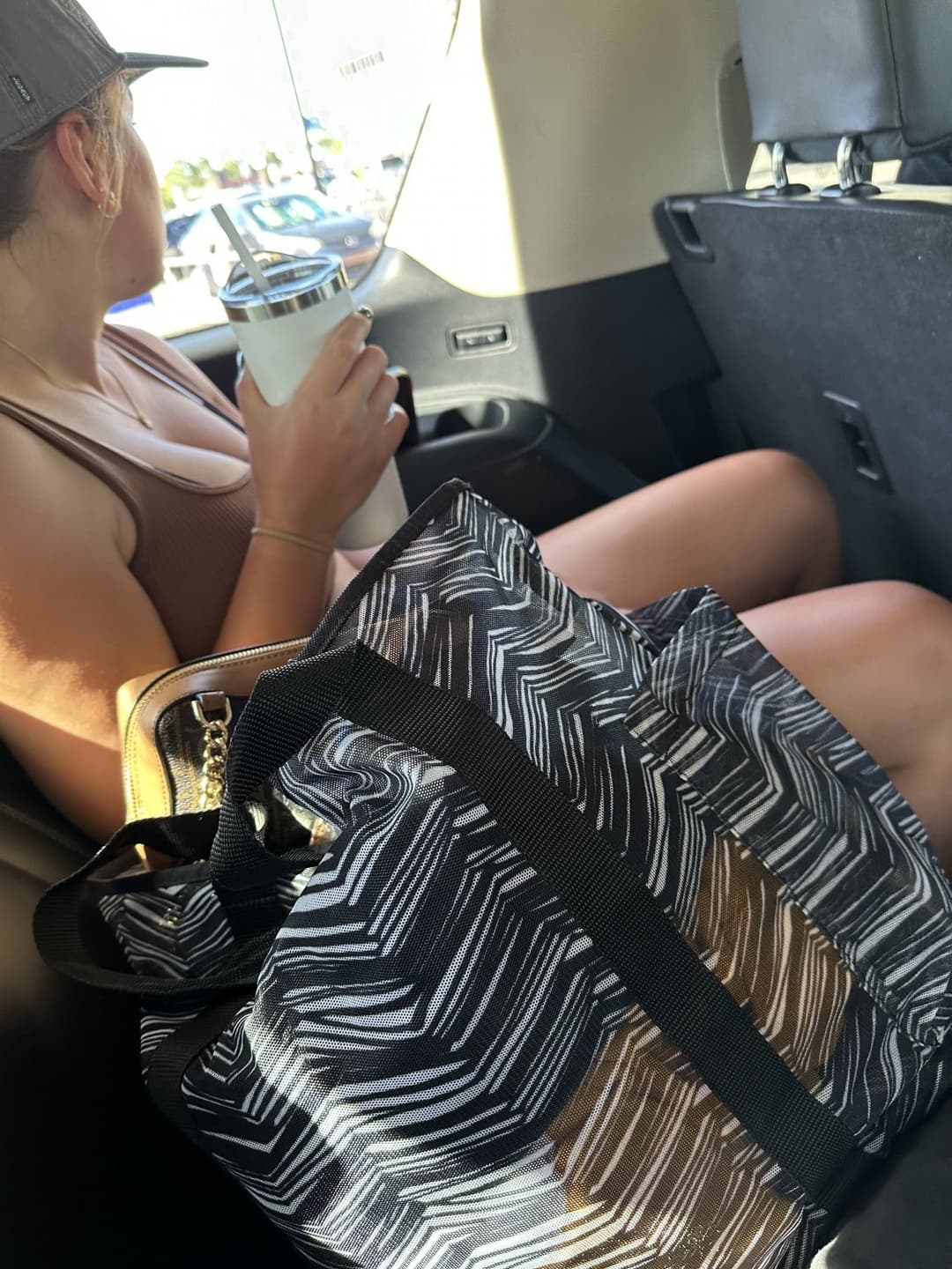 Caught my cousin holding her fat titties around my buddies big dick in this black swimsuit