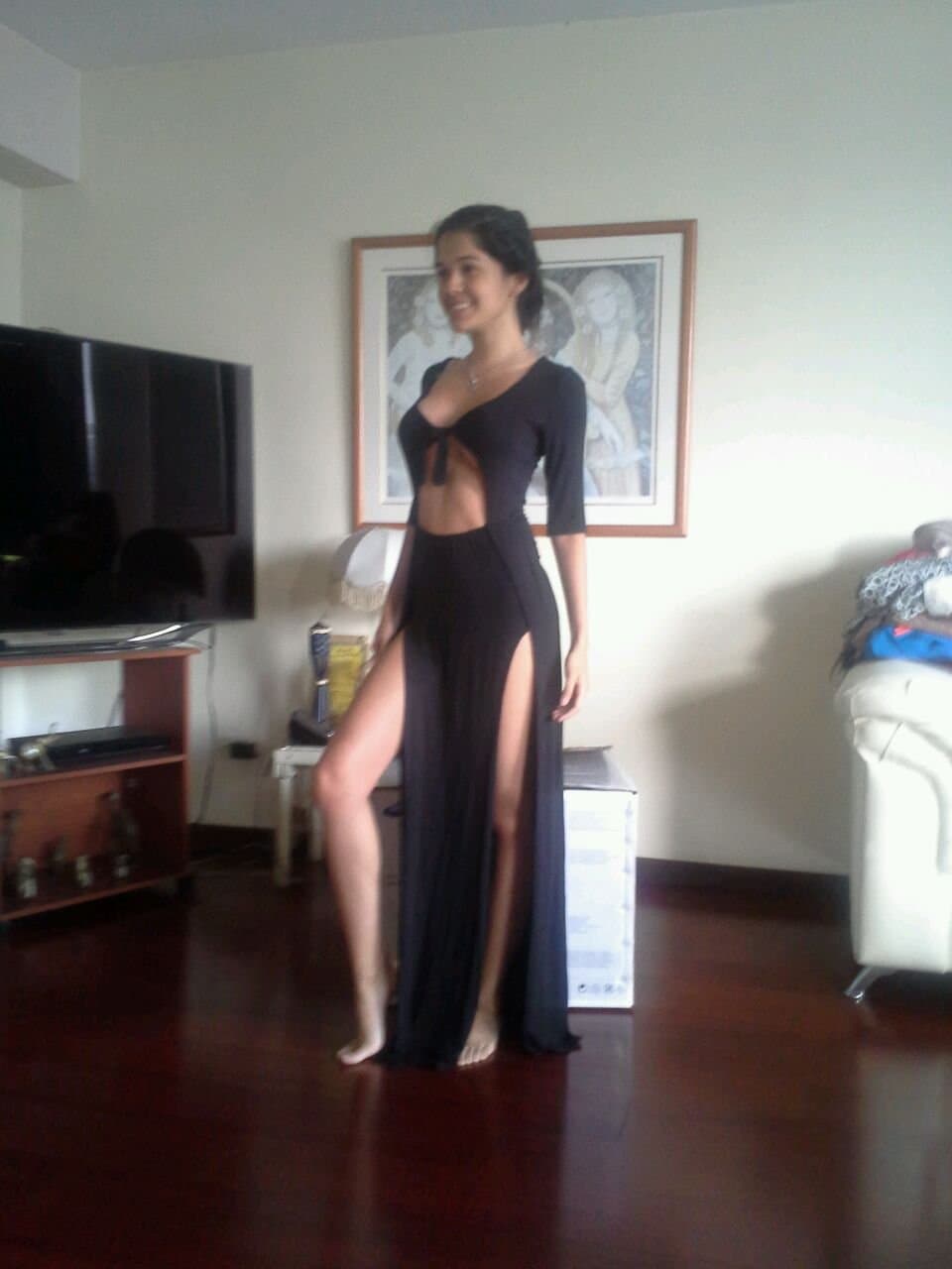 Brunette slut fake tits pretty smile