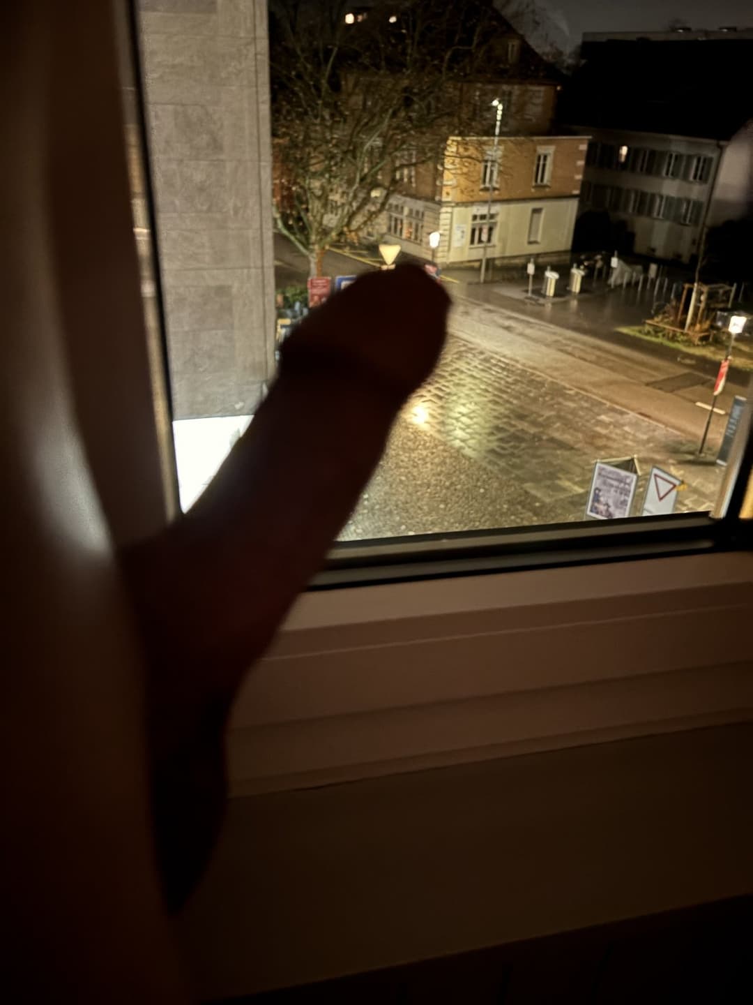 Click to view full size Jerking in front of the window of the hotel room