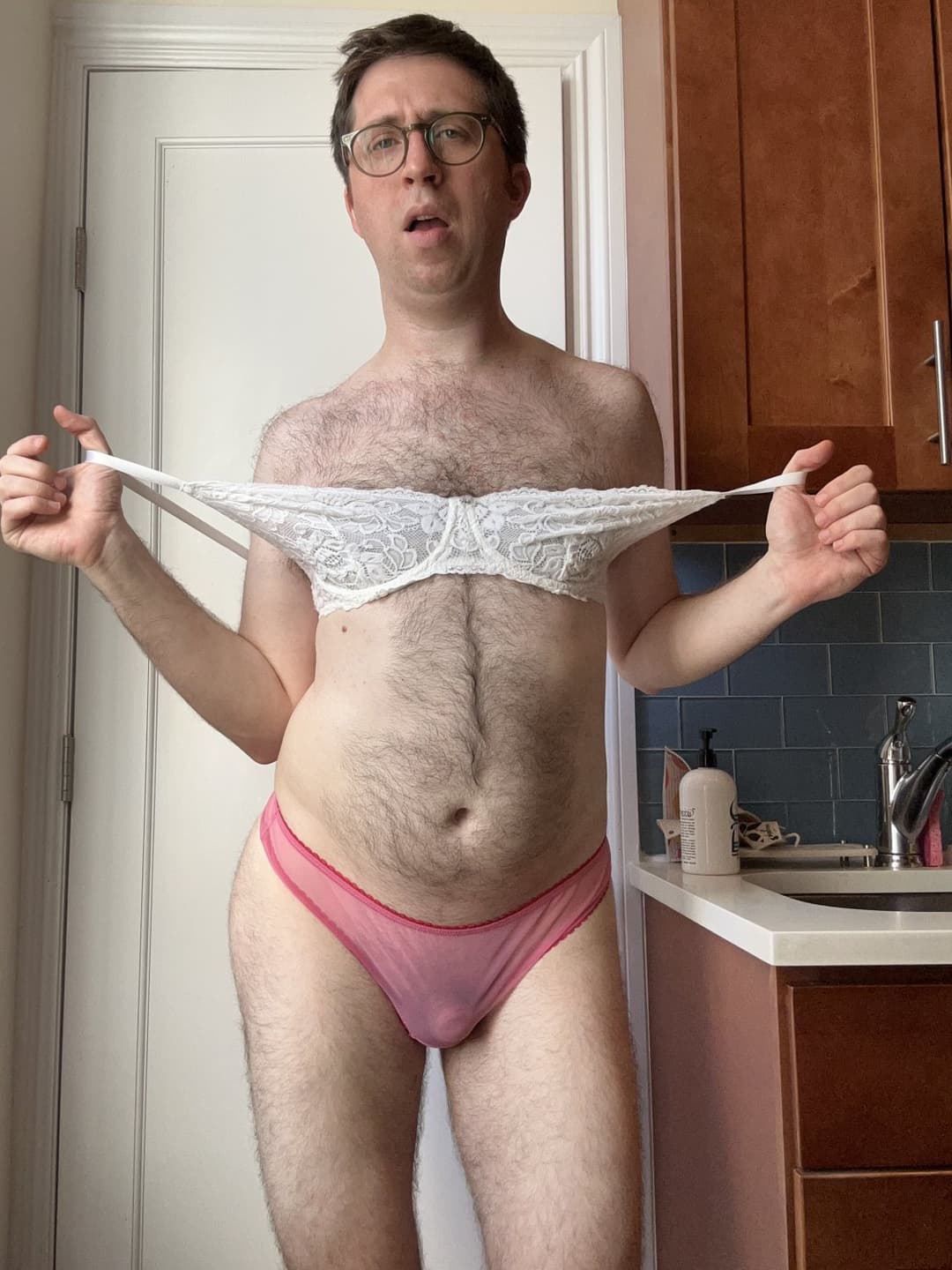 Laugh at this naked panty nerd’s teeny tiny little baby penis!