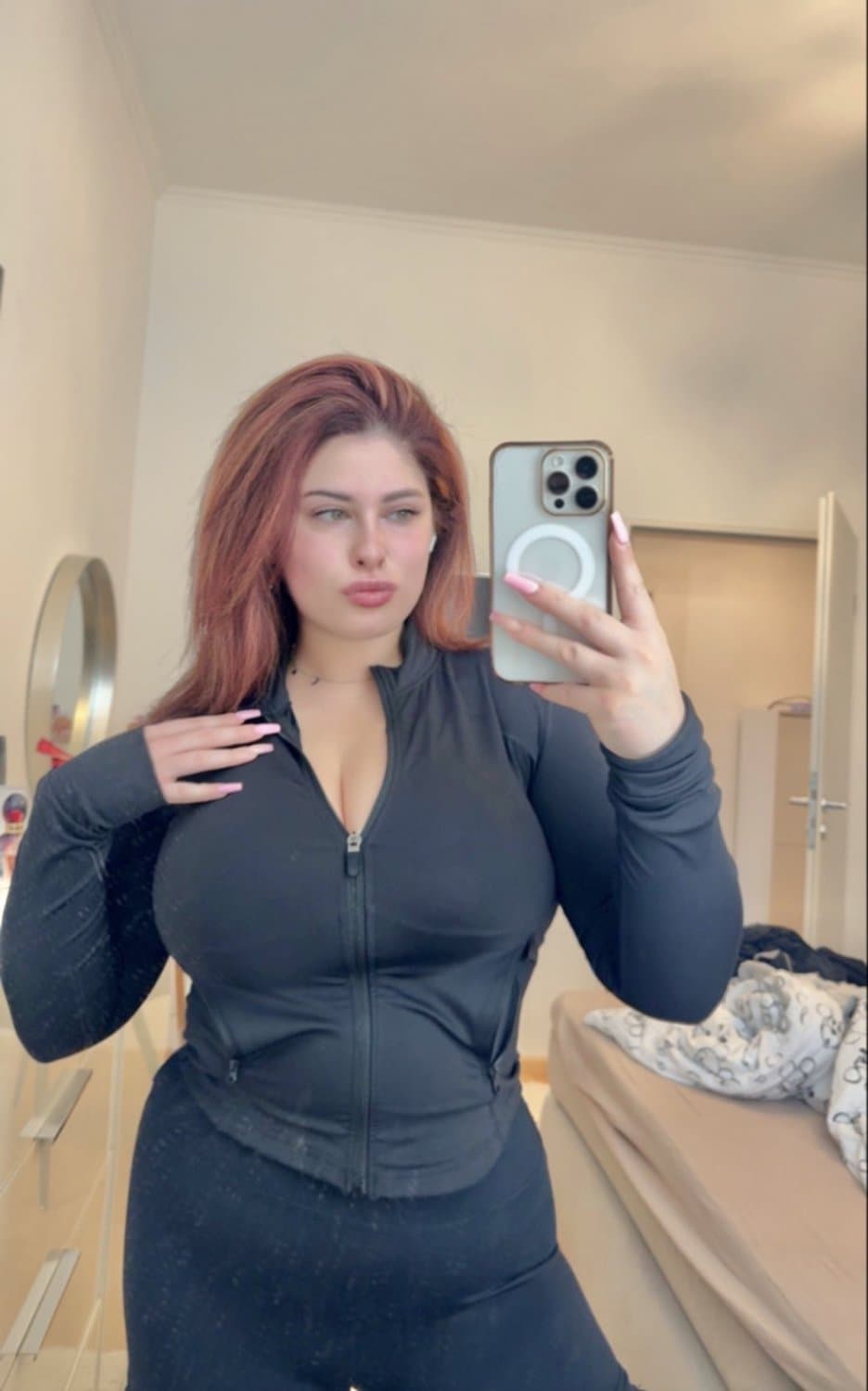 Chubby bitch with red hair and big boobs