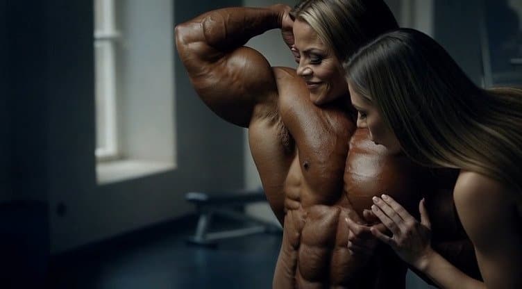 The strong flavour of her naked roided muscles turns every woman into a lesbian