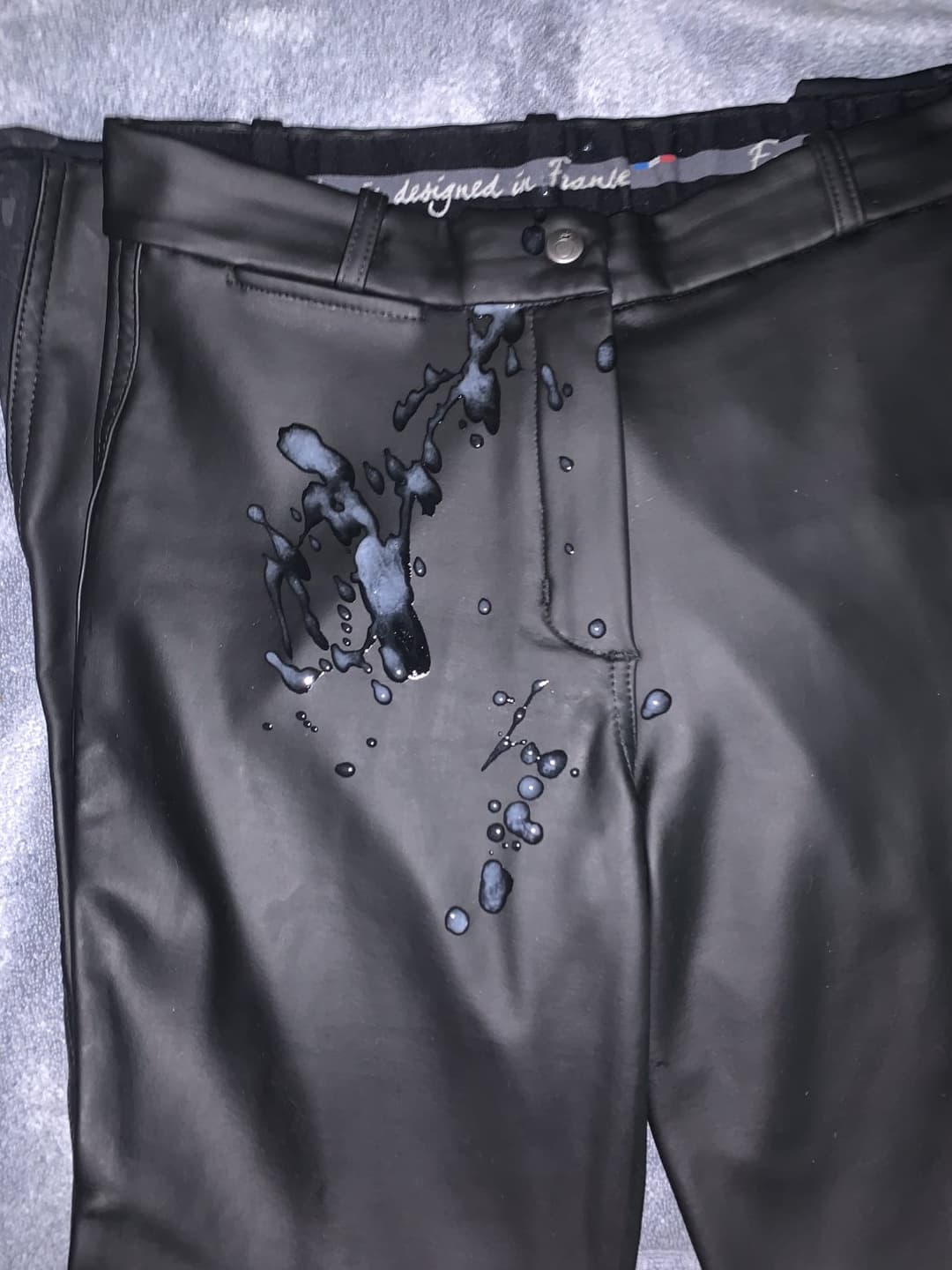 Cumshot on Girl’s Equestrian Leather Pants