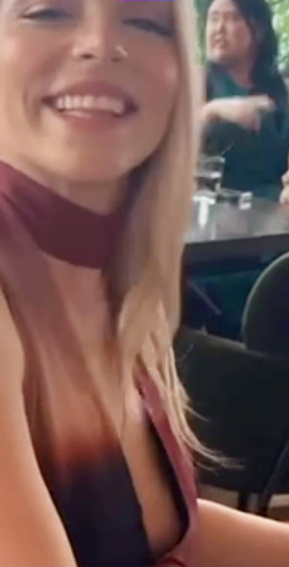 Blonde PAWG almost had her nipple slip out